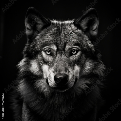 wolf 4k portrait high contrast hard lighting with dark background   reated with Generative Ai
