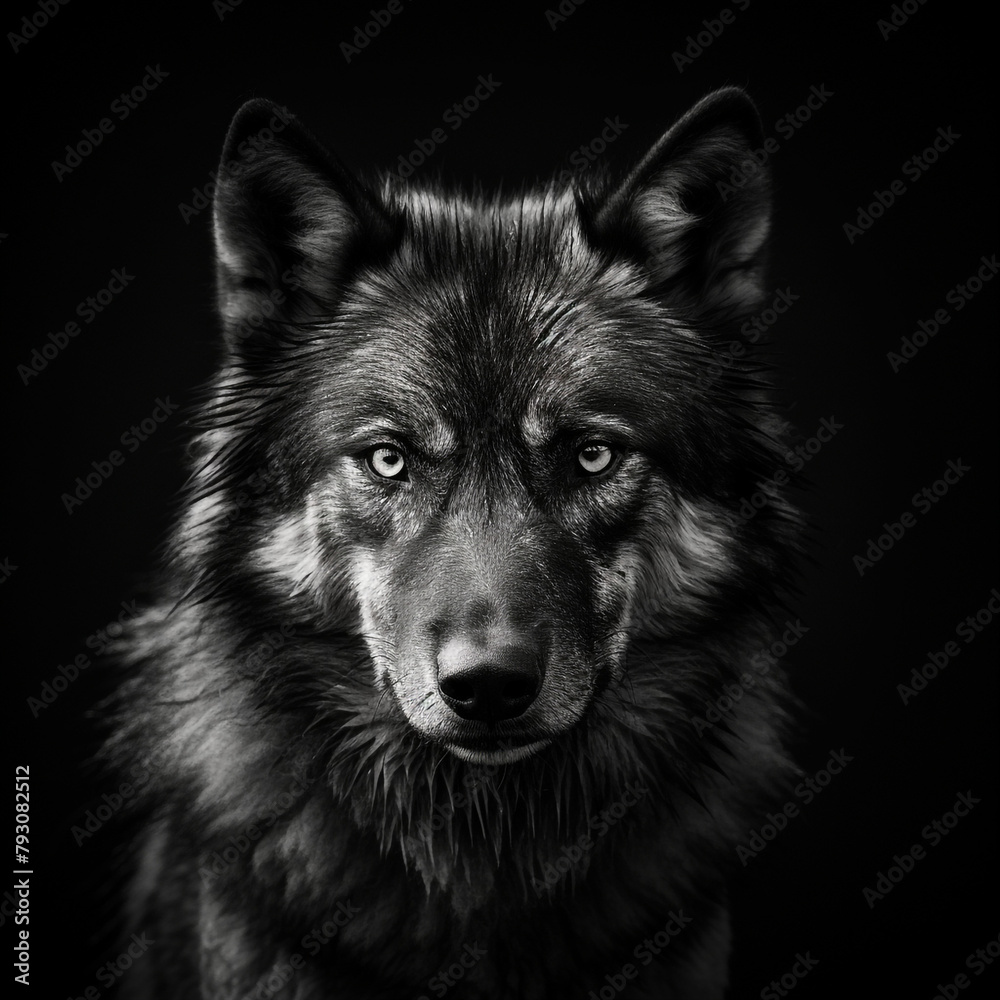 wolf 4k portrait high contrast hard lighting with dark background сreated with Generative Ai wolf 4k portrait high contrast hard lighting with dark background сreated with Generative Ai