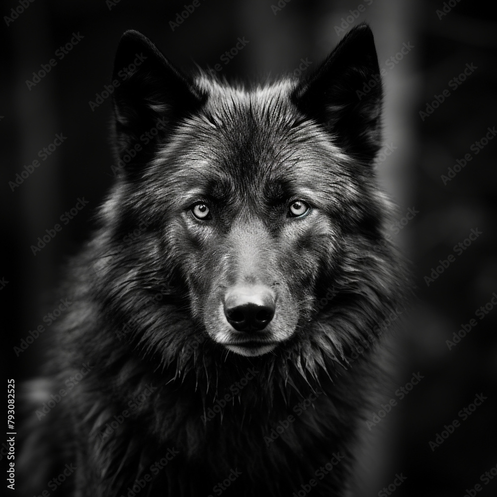 wolf 4k portrait high contrast hard lighting with dark background сreated with Generative Ai wolf 4k portrait high contrast hard lighting with dark background сreated with Generative Ai