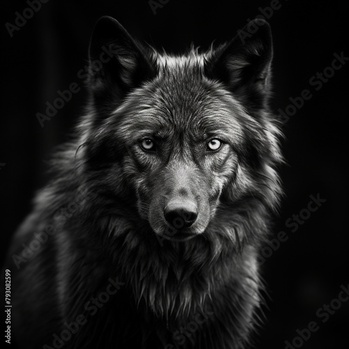 wolf 4k portrait high contrast hard lighting with dark background сreated with Generative Ai