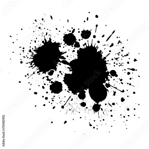 A black stain of spreading ink. Vector with artistic spots and splashes. Fashionable background with dirty dust texture. Abstract shape with brush strokes
