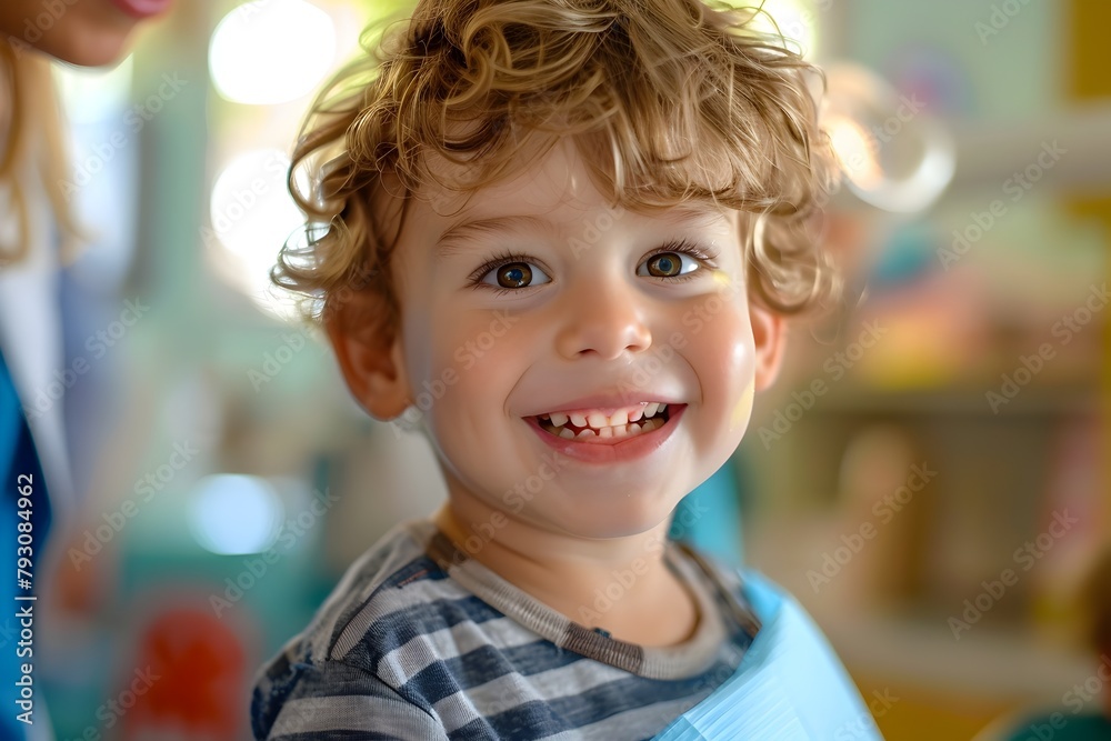 Cheerful Toddler Boy Undergoing Friendly Dental Examination in Bright Colorful Clinic Cheerful Toddler Boy Undergoing Friendly Dental Examination in Bright Colorful Clinic