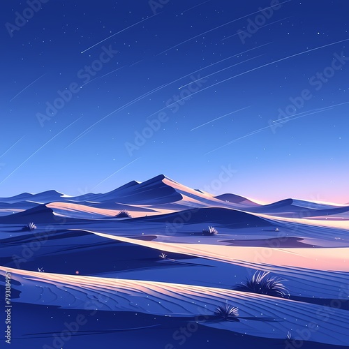 Enchanting Arid Vista: Bask in the Beauty of this Stunning Desert Sunset with a Soft Blue Hue