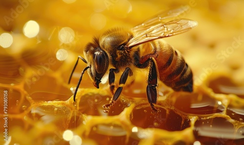 bee close up on honeycomb
