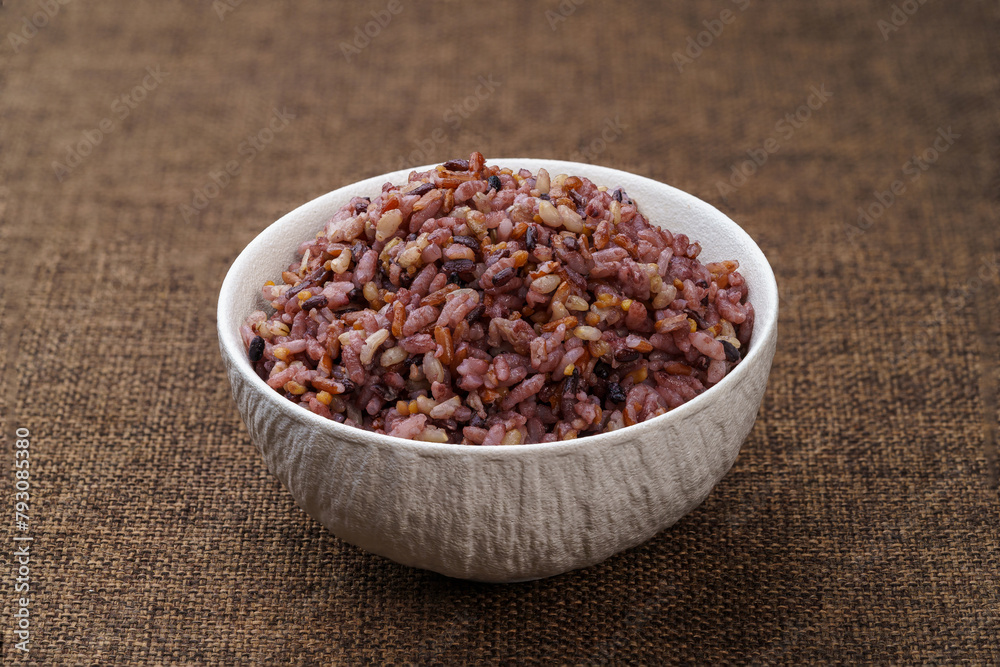 Mixed grains and mixed grain porridge on monochrome background Mixed grains and mixed grain porridge on monochrome background