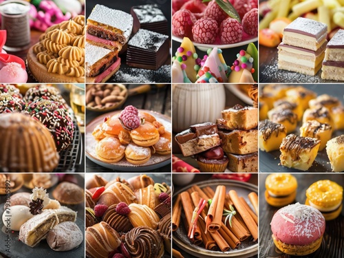 collage showcasing a mouthwatering array of traditional desserts from around the world photo