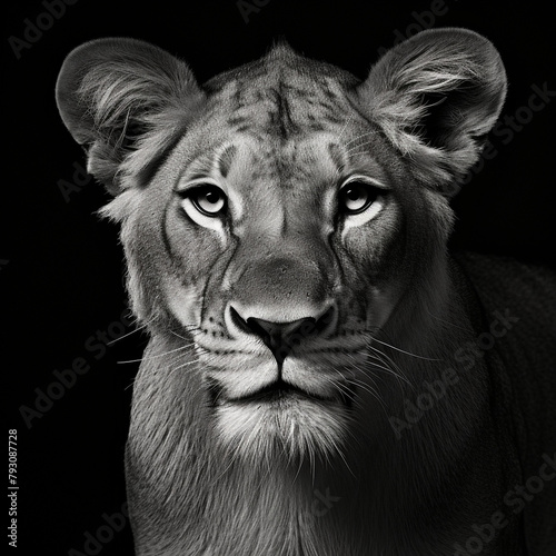 light lioness portrait 4k high contrast hard lighting with many details black and white photography with dark background   reated with Generative Ai