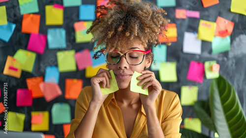 Woman laying out notes photo