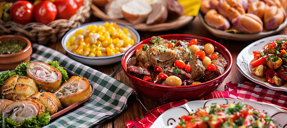 Traditional Brazilian June dishes on the festive table