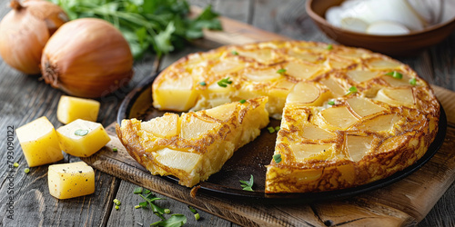Spanish omelette with potatoes and onions, typical Spanish cuisine. Spanish tortilla photo