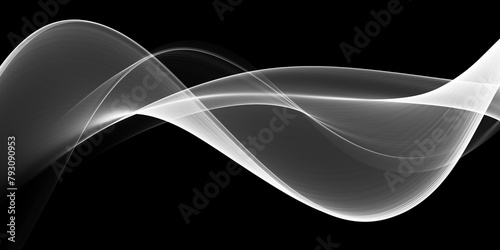 Abstract monochrome background, fluid thin lines forming curve, artistic white and black composition, graphic design element