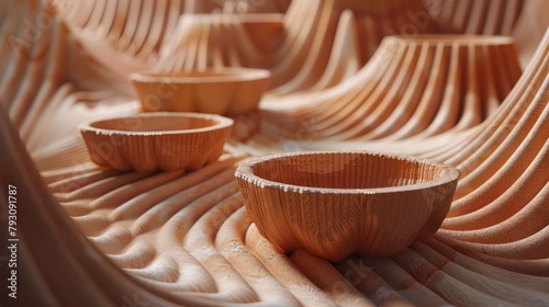 Fototapeta Naklejka Na Ścianę i Meble -  3d render of a wooden table with bowls