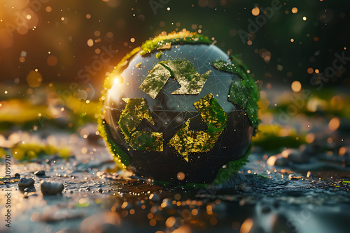 An Earth image with a recycling symbol superimposed, emphasizing environmental conservation and sustainability efforts on a global scale.