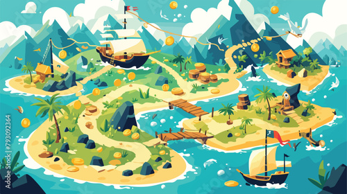 Treasure game map vector illustration. Cartoon trop photo
