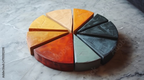 Fototapeta Naklejka Na Ścianę i Meble -  3D wooden pie chart made of different wood types