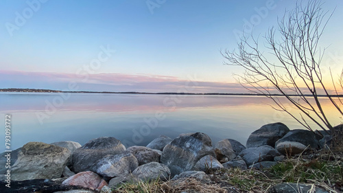 City Shoreline of Lake Monona in Madison Wisconsin after sunset