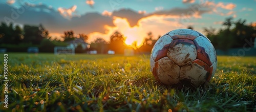 Old Worn Soccer Ball at Sunset