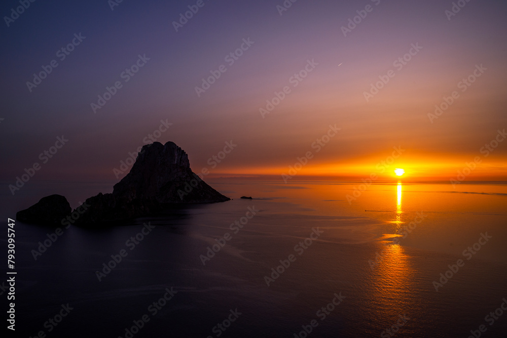 Es Vedra viewed from Es Vedra viewpoint at sunset, Sant Josep de Sa Talaia, Ibiza, Balearic Islands, Spain