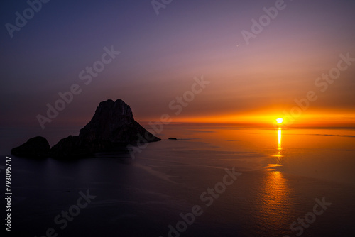 Es Vedra viewed from Es Vedra viewpoint at sunset  Sant Josep de Sa Talaia  Ibiza  Balearic Islands  Spain