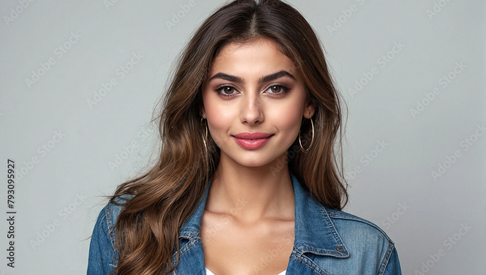 Naklejka premium Close up portrait of a beautiful woman with glowing face. Glamorous sexy girl portrait, Generative AI 