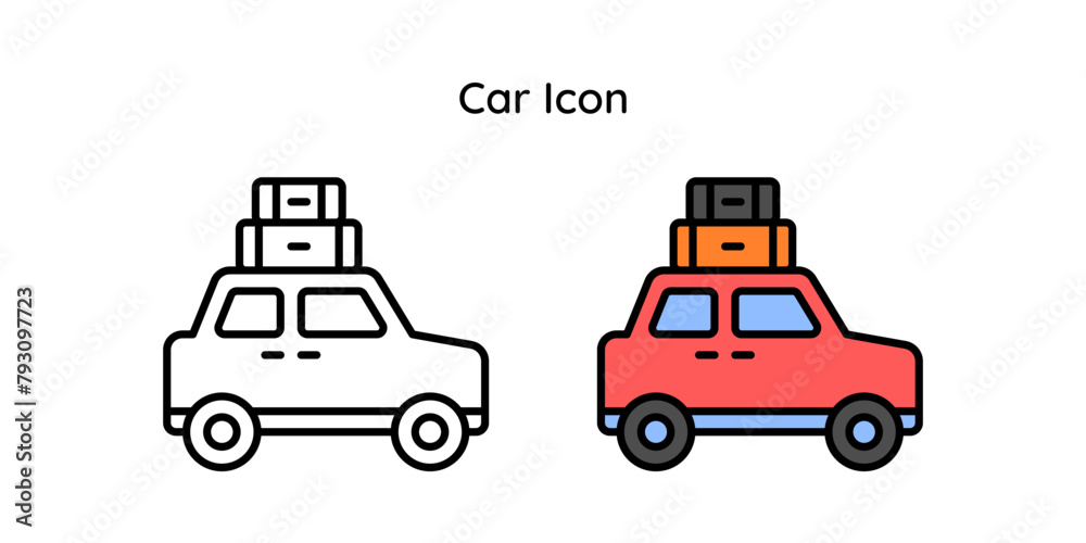Car vector icon line and line color style