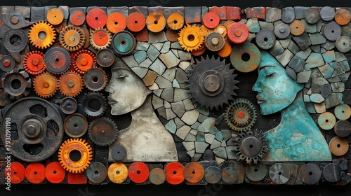 Mechanical Mosaic: Womans Face Composed of Gears