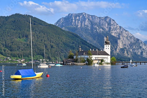 Castle Schloss Ort Orth on lake Traunsee in Gmunden landascape Austria