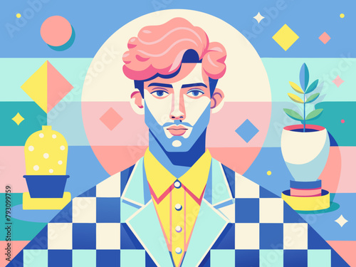 Stylish Modern Man with Vibrant Geometric Background