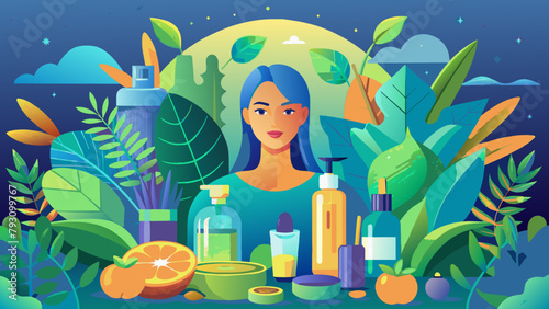 Vibrant Illustration of Eco-Friendly Beauty and Skincare Products