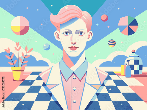 Surreal Portrait of a Young Man with a Colorful Abstract Background