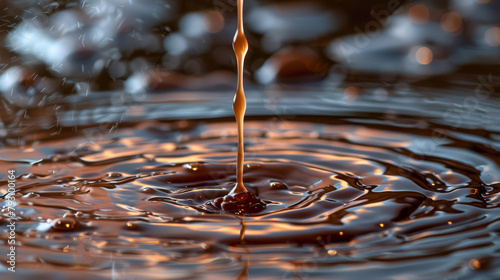  A tight shot of a water droplet with a new droplet emerging from its summit