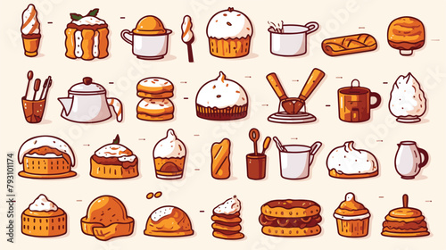 Trendy flat color icons for bakery food menu kitche