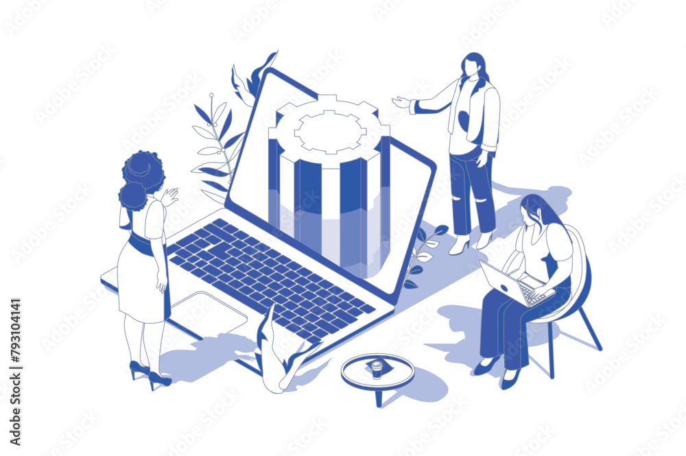 Developer team 3d isometric concept in isometry graphic design for web ...