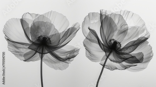 Transparent florals with cyber silverpoint impressionism.
Ethereal X-ray of blooming flowers highlighting the intricate petal structures