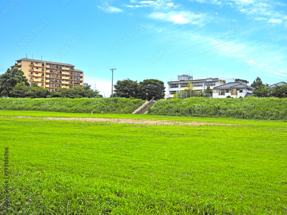 Obraz premium 多摩川の河川敷。広場。 