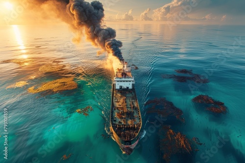 Oil spill in ocean crude oil dangerous threat ecological problem gas gasoline environmental disaster nature ecosystem death destruction storm sunk vessel contamination area hazard toxic toxicity photo