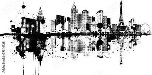 City Skyline of Las Vegas Buildings, Las Vegas Minimalist Illustration