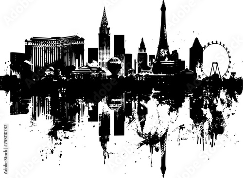 City Skyline of Las Vegas Buildings, Las Vegas Minimalist Illustration