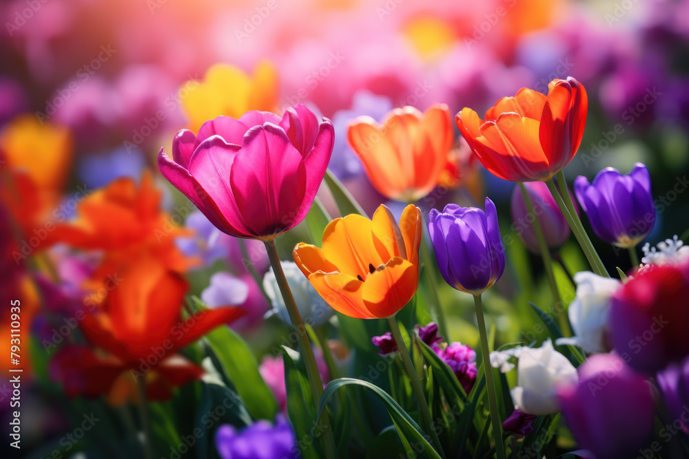 Obraz premium Colorful Flowers Blooming in the Grass