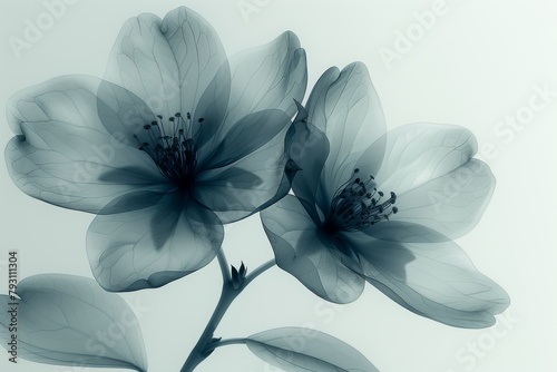 Transparent florals with cyber silverpoint impressionism.
Ethereal X-ray of blooming flowers highlighting the intricate petal structures