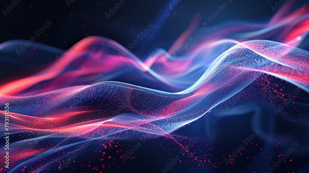 This is an image of a flowing pink and blue wave with a dark background.