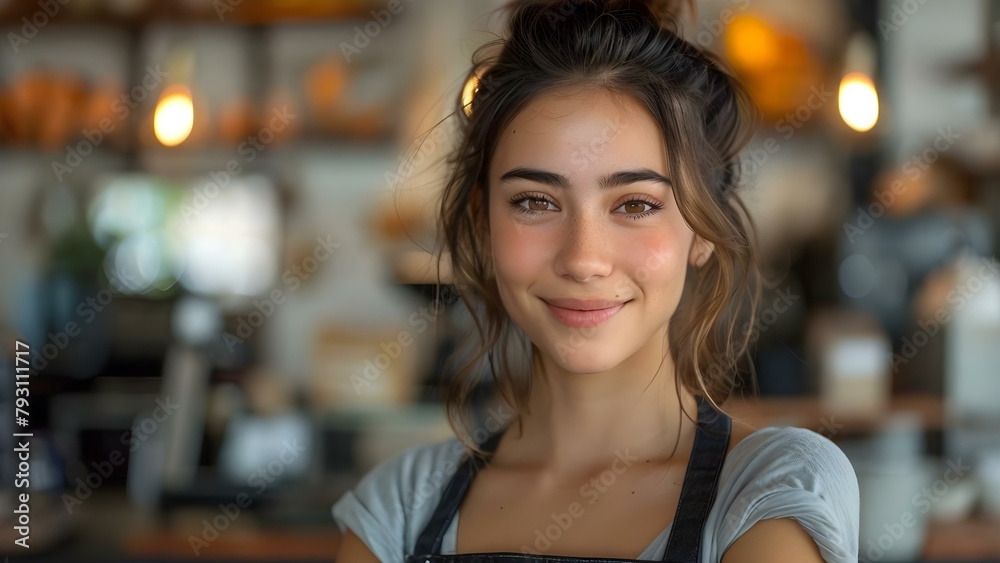 Portrait of a confident female small business owner greeting visitors with a smile. Concept Small Business Owner, Confident, Greeting Visitors, Smile, Portrait
