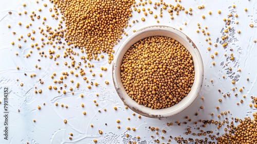 Whole Grain Mustard Seeds on Bright White - Detailed Condiment photo