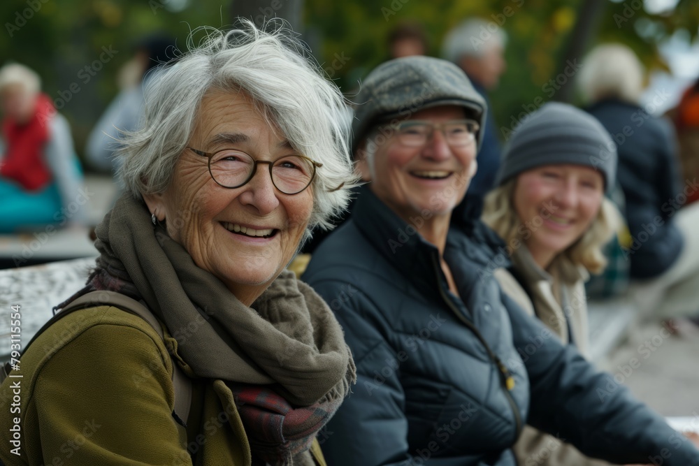 Portrait of a happy senior woman with her family in the park