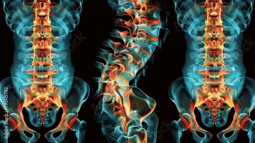 ColorCoded D Xray Visualization of a Broken Vertebra in the Spine Revealing Complex Structure and Compression photo