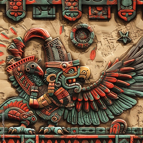 aztec fighting scene background texture with ceramic style