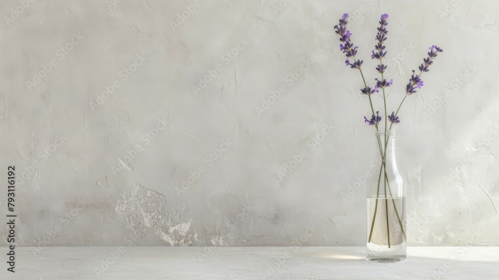 Minimalist Glass Vase Showcasing a Lone Lavender Sprig A Calm and Fragrant Moment