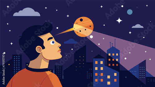 A man marvels at the sight of the stars above his optical implant allowing him to see constellations and nebulae that were once hidden by the bright.