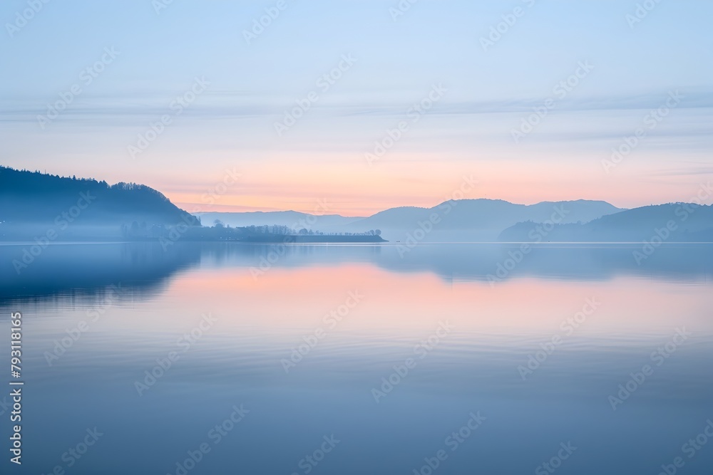 Captivating Minimalist Sunrise Landscape with Serene Lake Reflection