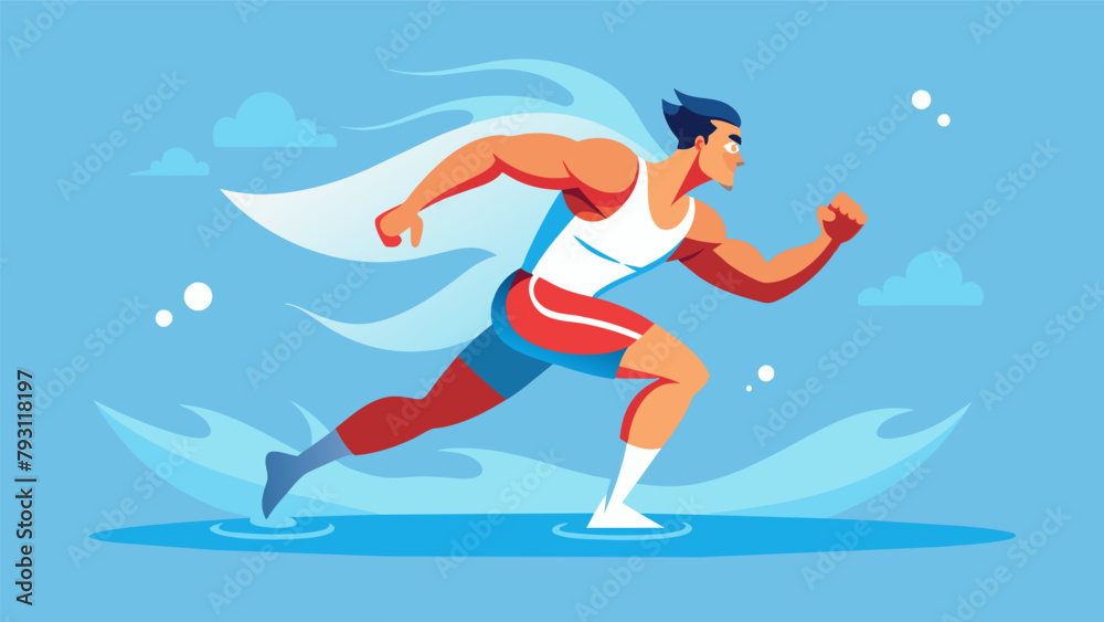 Obraz premium A fighter performs deep water running propelling themselves forward with their arms and legs mimicking the movements of a fight while improving